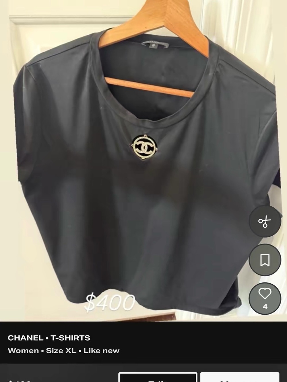 CHANEL Black Short Sleeve Top with CC Medallion